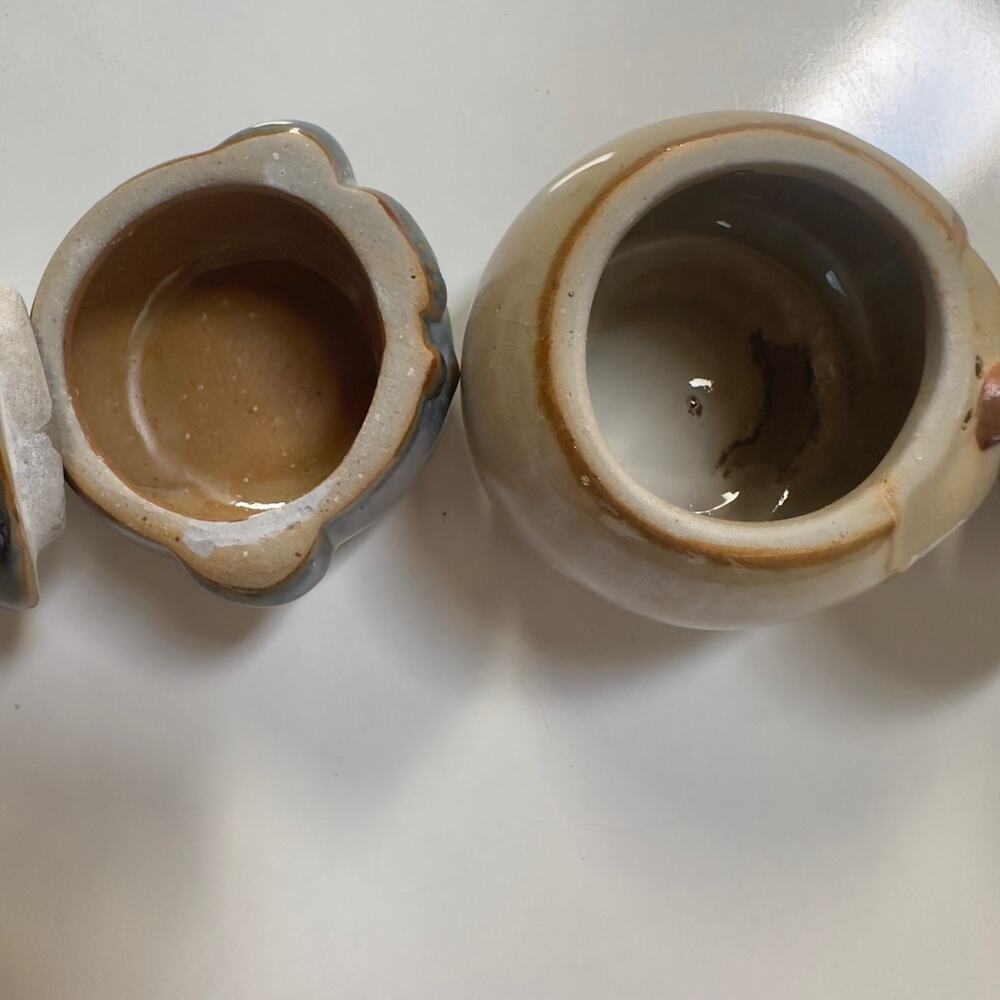 Set of 2 Christmas Snowman Santa Folk Art Stoneware Pottery Jar or Trinket Box - Picture 7 of 15